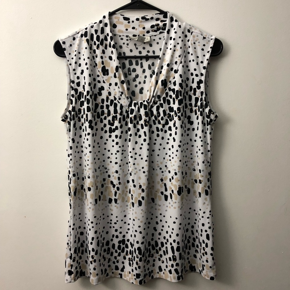 Dana Buchman top white with black/brown spots